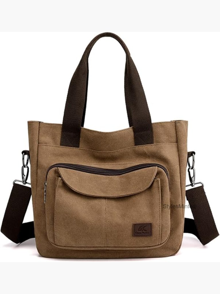 Canvas Tote Bag Multi-Pocket Shoulder Crossbody Work Travel Handbag